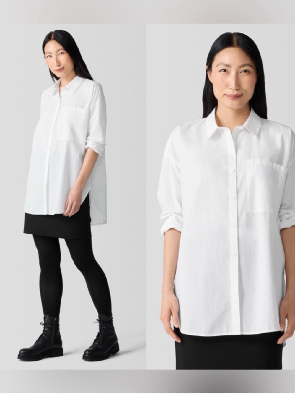Eileen Fisher Washed Organic Cotton Classic Collar Shirt Large NWT